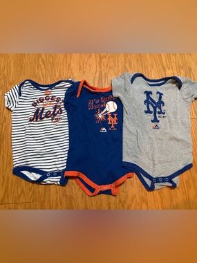 Majestic New York Mets Baby Bodysuit Set - Blue, Gray, White with Orange Trim